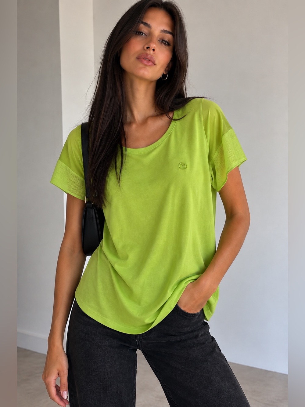 Armani Jeans Lime Green Logo T-Shirt Top Size S